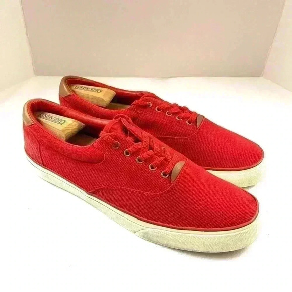 Polo Ralph Lauren Thorton Red Canvas Tie Rlite Cushion Low-Top Sneaker Size 12D - Picture 1 of 13